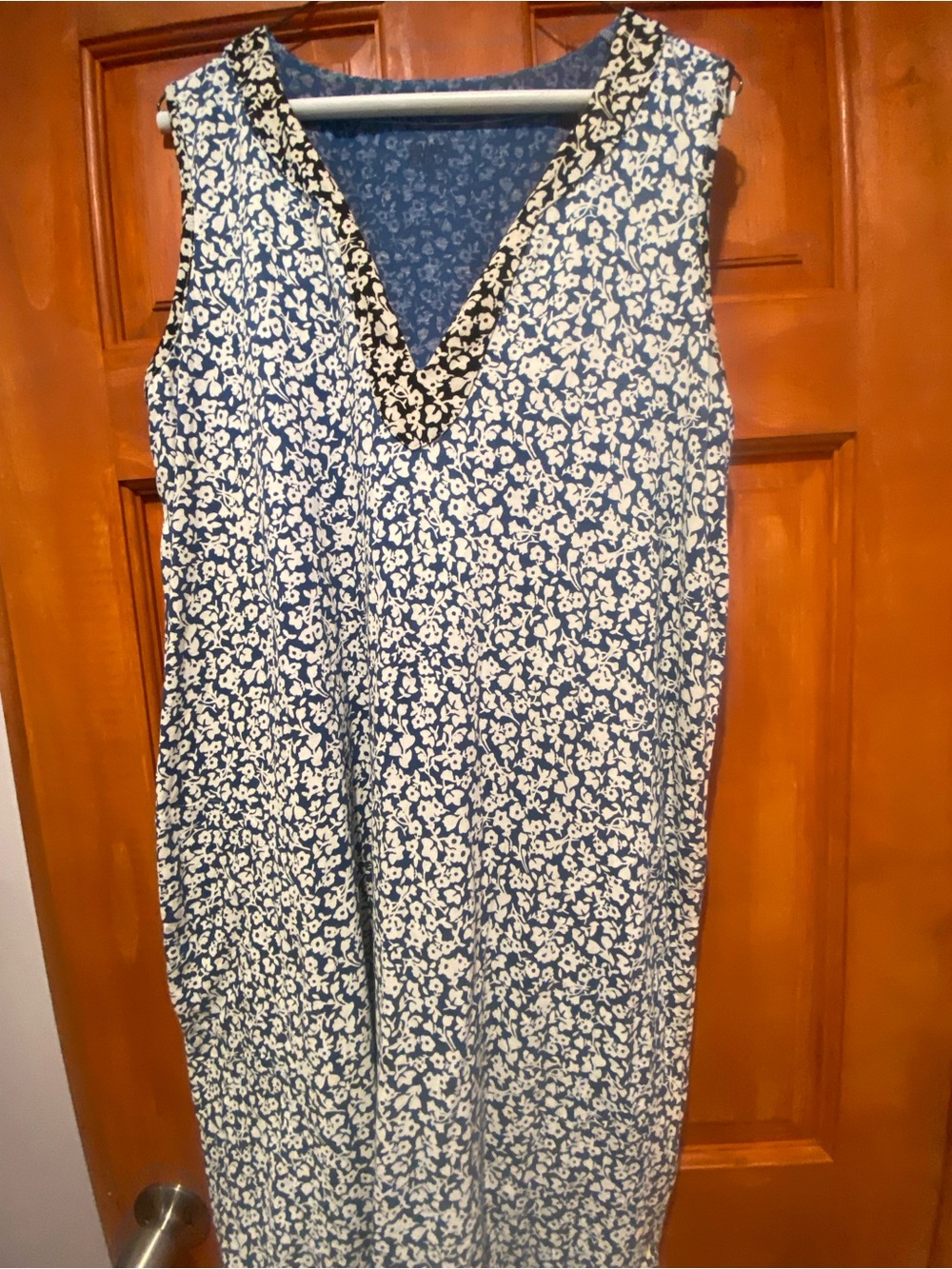 Lands' End Blue and White Floral Sleeveless V-Neck Dress
